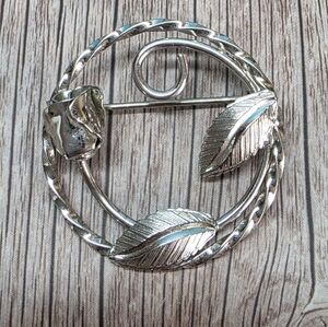 Vintage CELART Sterling Silver Leaf Circle Brooch Mid Century Modern